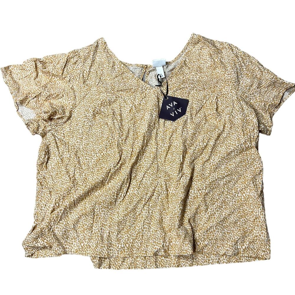 Ava & Viv Women's Plus Size Leopard Print Short Sleeve Blouse - Size 3X - NWT